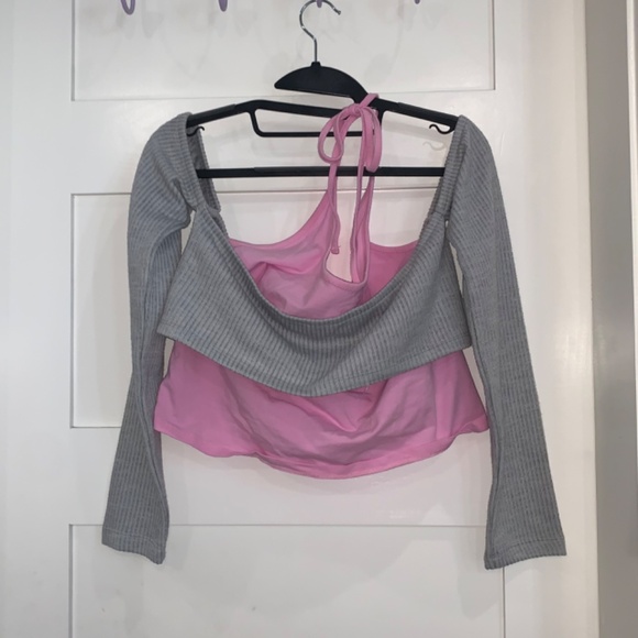 asos design double layer ballet top in pink - Picture 2 of 4
